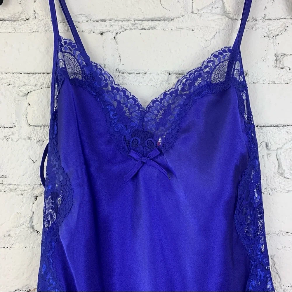 Shirley Hollywood Blue Lace Up Side Slip Nightie Vintage Small - Picture 8 of 15